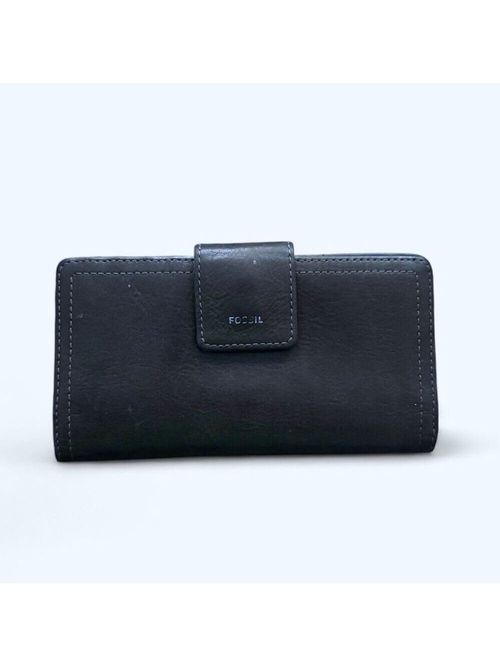Fossil Logan RFID tab clutch wallet dark navy blue